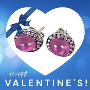 925 Sterling Silver Stud Earrings 7x9mm with Natural Ruby & Pink Sapphire Gems